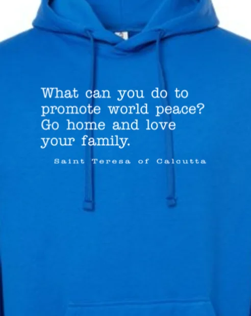 Solid - color men hoodie in trendy olive green Love Your Family - St. Teresa of Calcutta Hoodie Sweatshirt