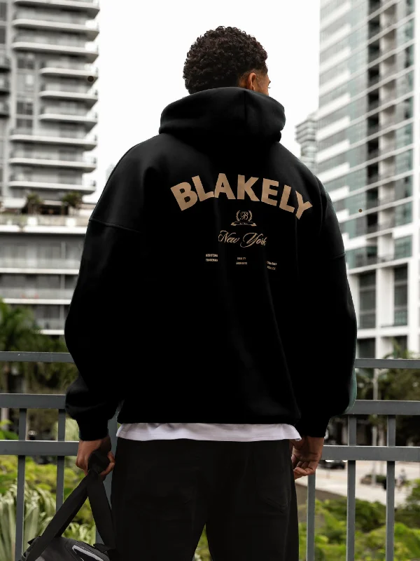 Organic cotton men hoodie for a sustainable and soft feel NY Crest Relaxed Hoodie - Black