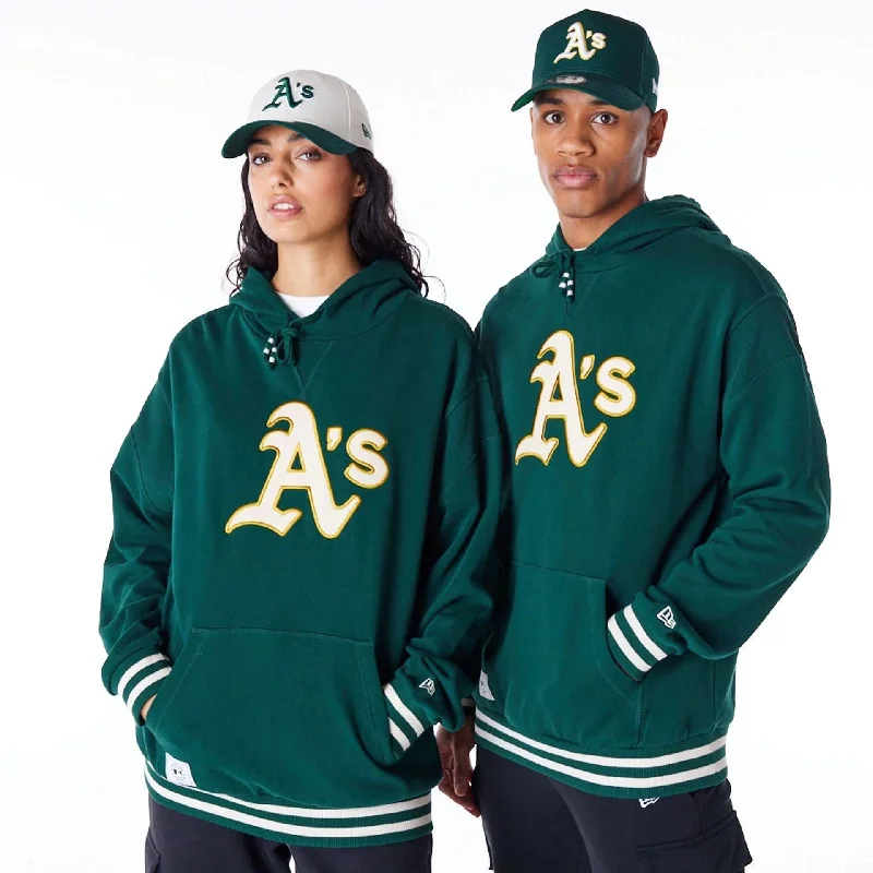 Zip - up men hoodie with multiple pockets for storage Oakland Athletics MLB Rib Infill Dark Green Oversized Pullover Hoodie