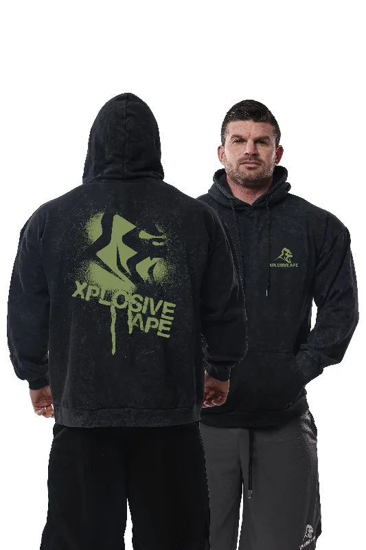 Men hoodie with a drawstring hood and adjustable hem XAPE Canister Acid Wash Hoodie - Black Men hoodie with a drawstring hood and adjustable hem XAPE Canister Acid Wash Hoodie - Black