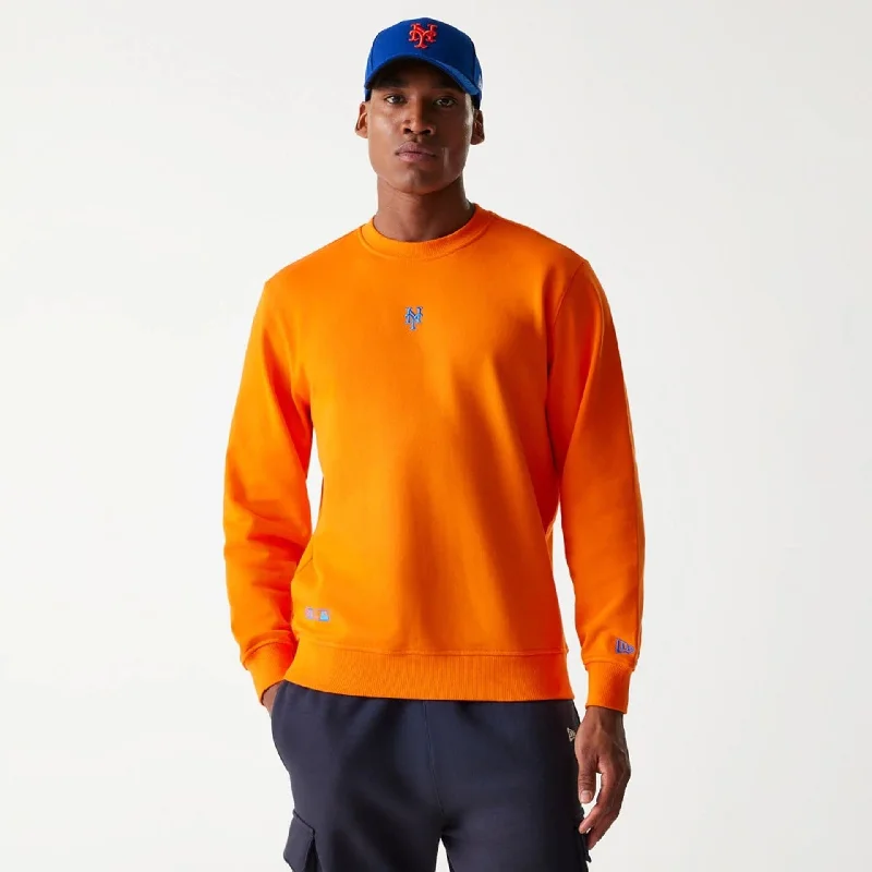 Retro - inspired men hoodie with a varsity logo New York Mets Korea Orange Sweatshirt