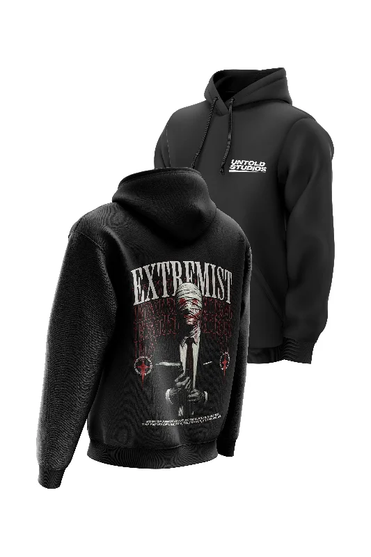 Zip - up men hoodie with multiple pockets for storage Untold Studios Extremist Hoodie - Black