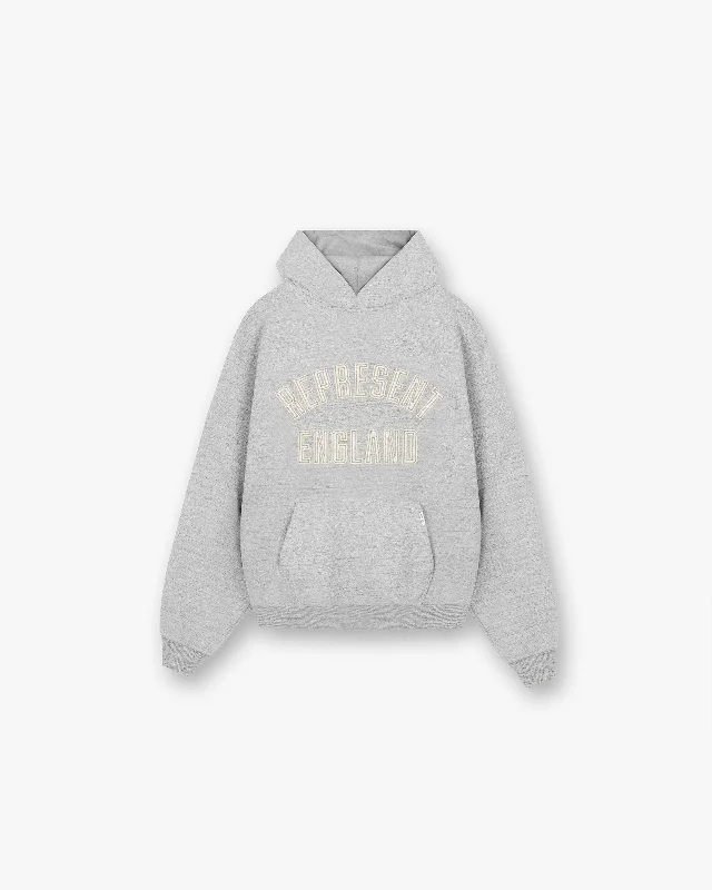 Fleece - lined men hoodie for extreme cold weather England Applique Hoodie - Grey Marl