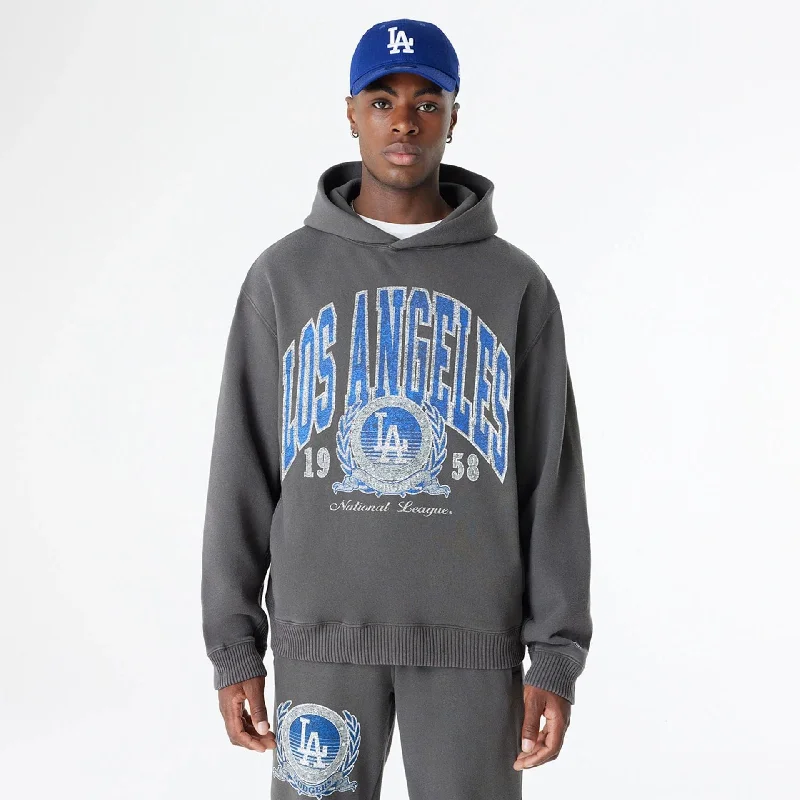 Solid - color men hoodie in trendy olive green LA Dodgers Oversized Essential Dark Grey Oversized Pullover Hoodie