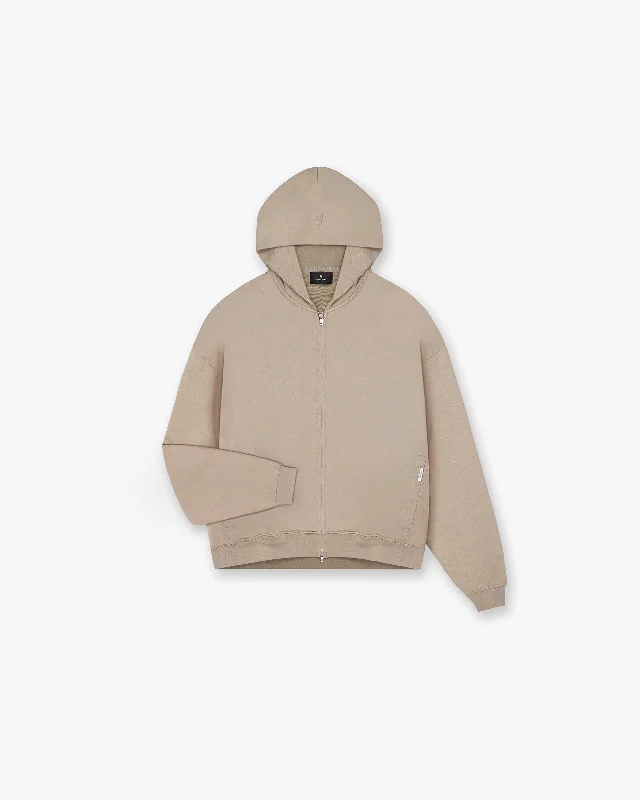 Plus - size men hoodie with a roomy fit for comfort Initial Zip Hoodie - Dune