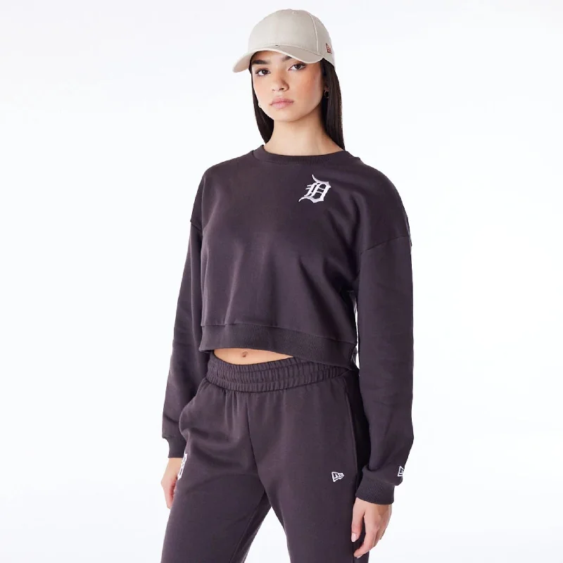 Tech - friendly men hoodie with a built - in headphone jack Detroit Tigers Womens MLB League Essential Dark Brown Crop Crew Neck Sweatshirt Tech - friendly men hoodie with a built - in headphone jack Detroit Tigers Womens MLB League Essential Dark Brown Crop Crew Neck Sweatshirt
