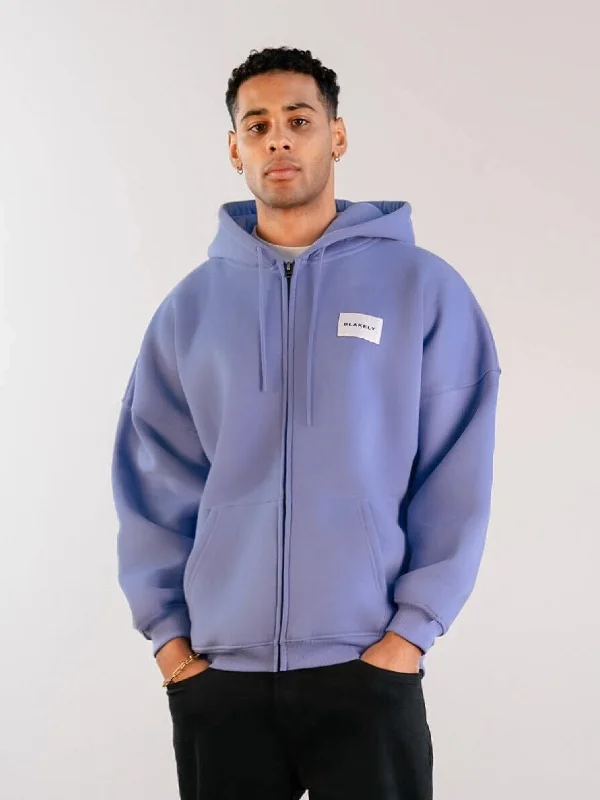 Lightweight men hoodie with mesh panels for breathability Label Relaxed Full Zip Hoodie - Lilac Blue Lightweight men hoodie with mesh panels for breathability Label Relaxed Full Zip Hoodie - Lilac Blue