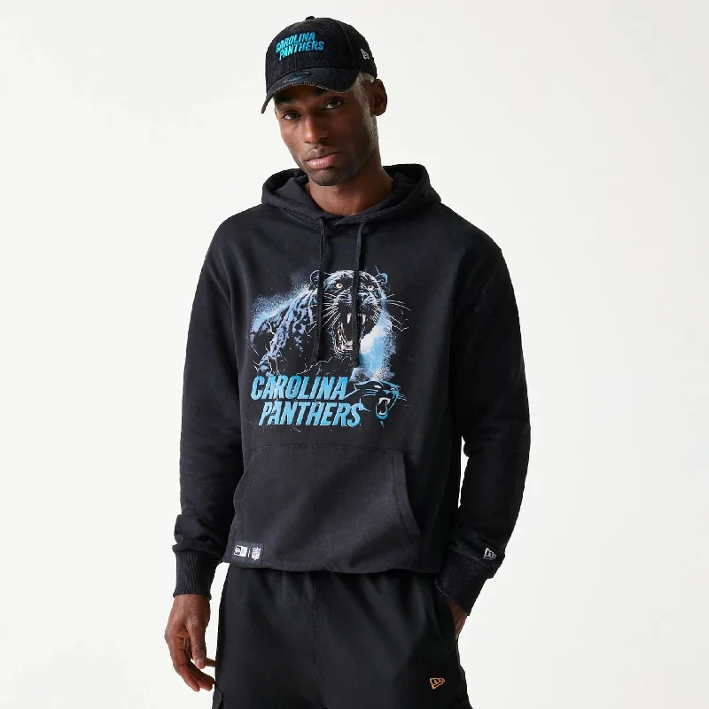 Retro - inspired men hoodie with a varsity logo Carolina Panthers NFL Games Premium Apparel Black Oversized Pullover Hoodie