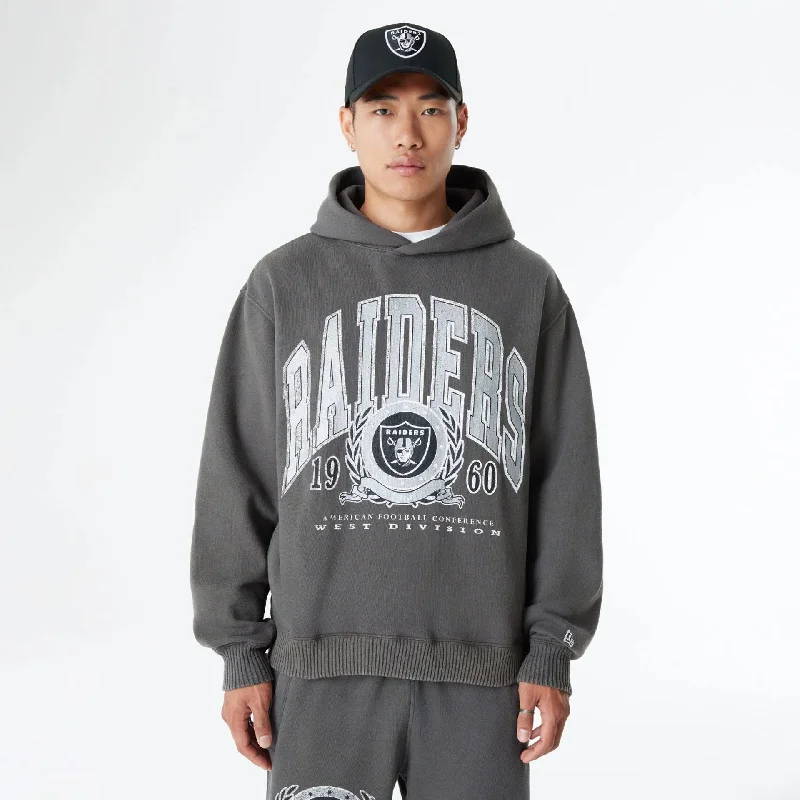 Halloween - themed men hoodie with spooky prints Las Vegas Raiders Oversized Essential Dark Grey Oversized Pullover Hoodie