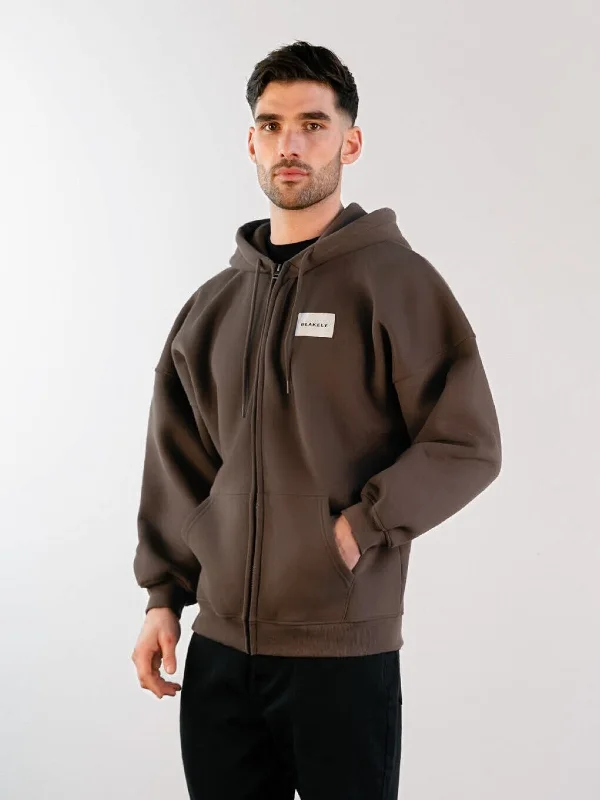 Organic cotton men hoodie for a sustainable and soft feel Label Relaxed Full Zip Hoodie - Slate Brown Organic cotton men hoodie for a sustainable and soft feel Label Relaxed Full Zip Hoodie - Slate Brown