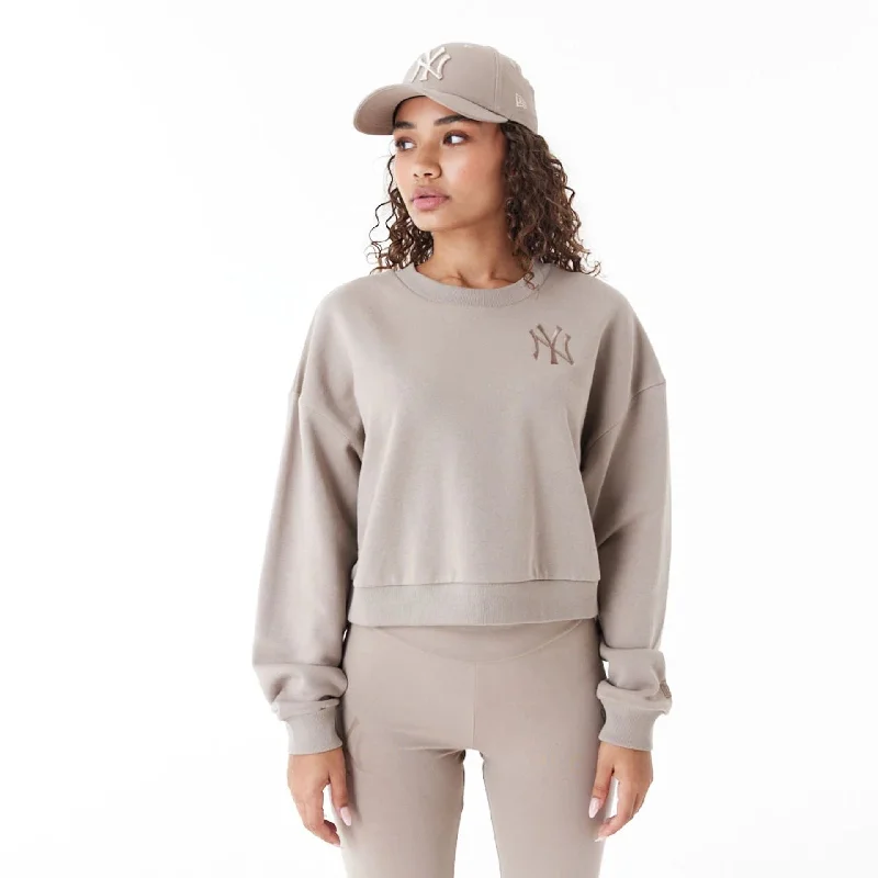 Halloween - themed men hoodie with spooky prints New York Yankees Womens MLB Lifestyle Brown Crop Crew Neck Sweatshirt