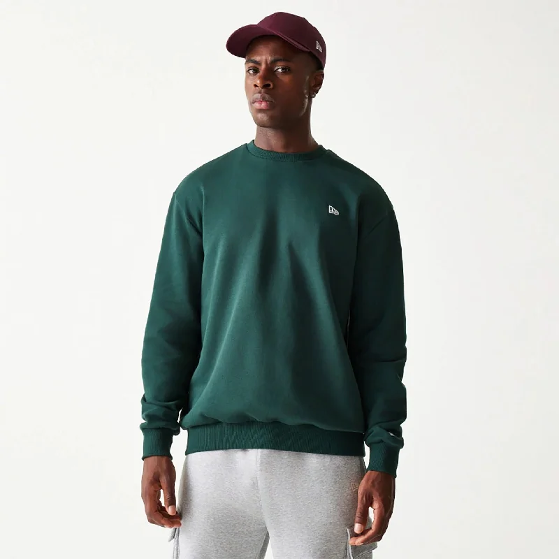 Men hoodie with a kangaroo pocket and ribbed cuffs New Era Essential Dark Green Oversized Crewneck Sweater