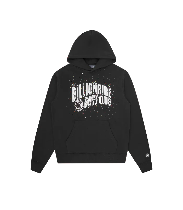 Plus - size men hoodie with a roomy fit for comfort EMBELLISHED ARCH LOGO POPOVER HOOD - BLACK