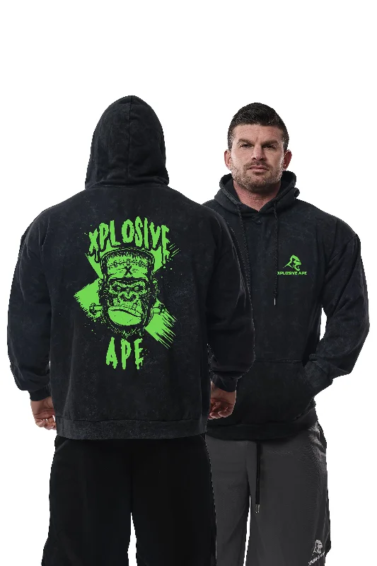 Graphic - printed men hoodie with anime motifs for otaku fans XAPE Frankenape Acid Wash Hoodie - Black Graphic - printed men hoodie with anime motifs for otaku fans XAPE Frankenape Acid Wash Hoodie - Black