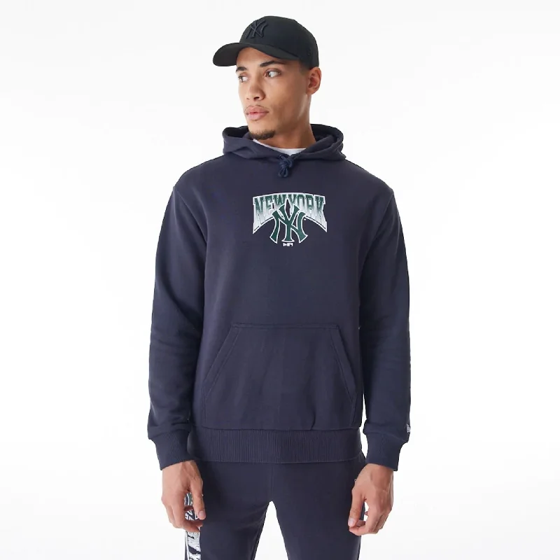 Solid - color men hoodie in trendy olive green New York Yankees MLB Gradient Navy Oversized Pullover Hoodie