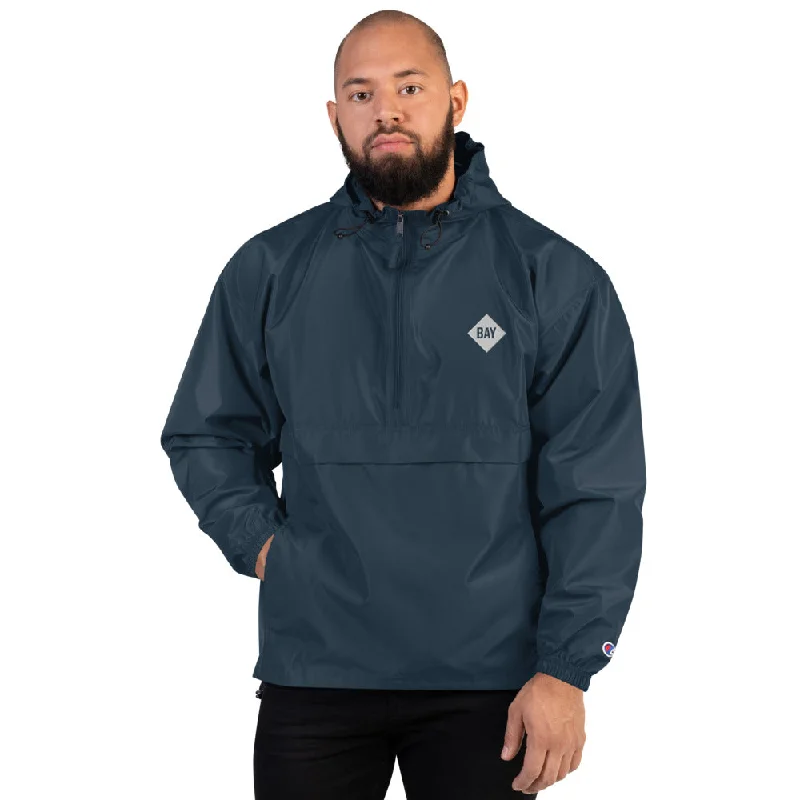 Zip - up men hoodie with multiple pockets for storage BAY Navy Windbreaker