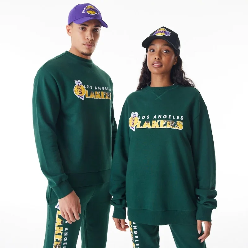 Men hoodie with a drawstring hood and adjustable hem LA Lakers NBA Graphic Dark Green Crew Neck Sweater