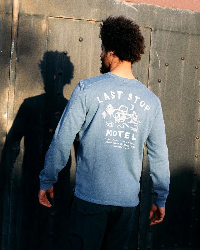 Solid - color men hoodie in trendy olive green Last Stop Motel - Recycled Mens Sweatshirt - Blue