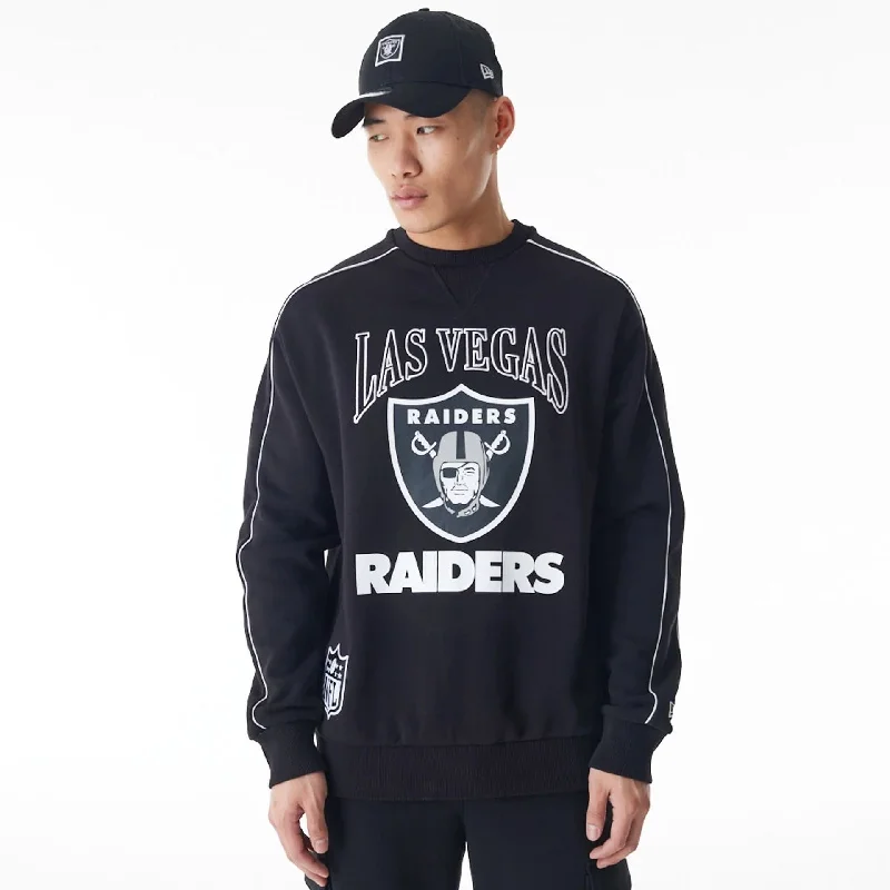 Men hoodie with a drawstring hood and adjustable hem Las Vegas Raiders NFL Graphic Black Crew Neck Sweater