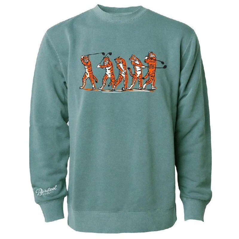 Solid - color men hoodie in trendy olive green Barstool Golf Tiger Swing Crewneck