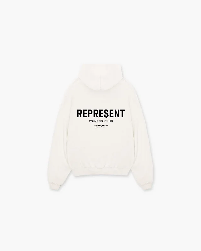 Lightweight men hoodie with mesh panels for breathability Represent Owners Club Hoodie - Flat White