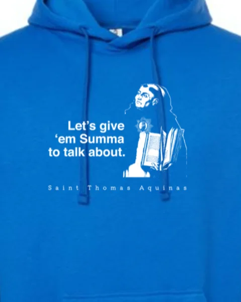 Tech - friendly men hoodie with a built - in headphone jack Let's Give 'em Summa to Talk About - St. Thomas Aquinas Hoodie Sweatshirt