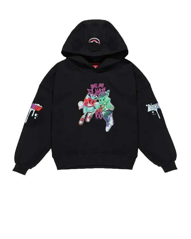 Retro - inspired men hoodie with a varsity logo CHARACTERS FIGHT PERFECT HOODIE