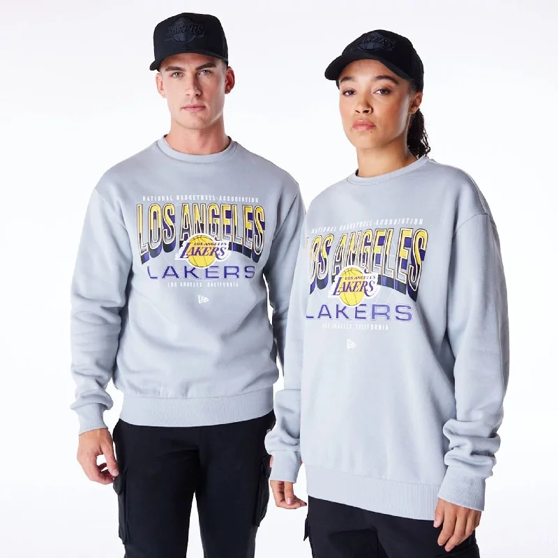 Zip - up men hoodie with multiple pockets for storage LA Lakers NBA Tech Grey Crew Neck Sweatshirt