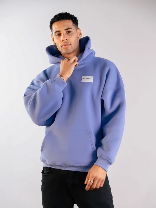 Organic cotton men hoodie for a sustainable and soft feel Label Relaxed Hoodie - Lilac Blue Organic cotton men hoodie for a sustainable and soft feel Label Relaxed Hoodie - Lilac Blue