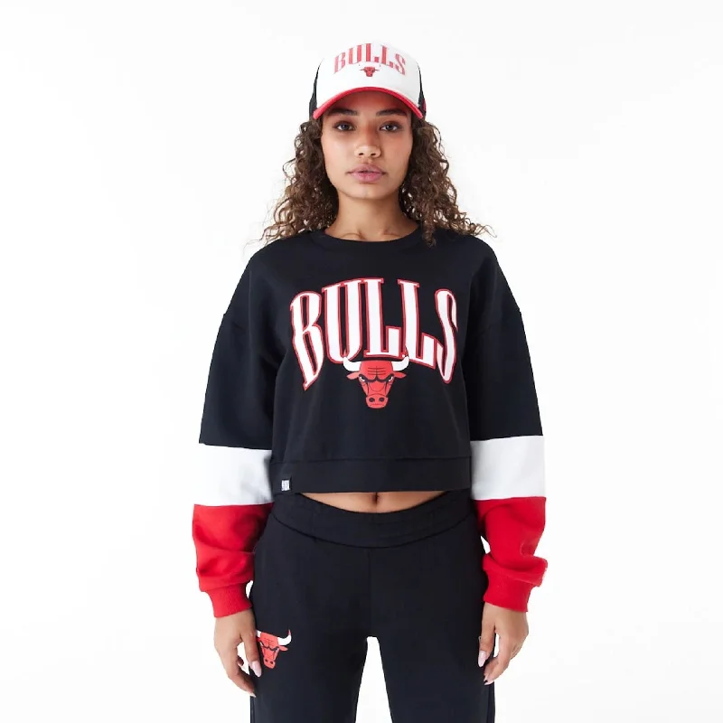 Plus - size men hoodie with a roomy fit for comfort Chicago Bulls Womens NBA Colour Block Black Crop Crew Neck Sweatshirt Plus - size men hoodie with a roomy fit for comfort Chicago Bulls Womens NBA Colour Block Black Crop Crew Neck Sweatshirt