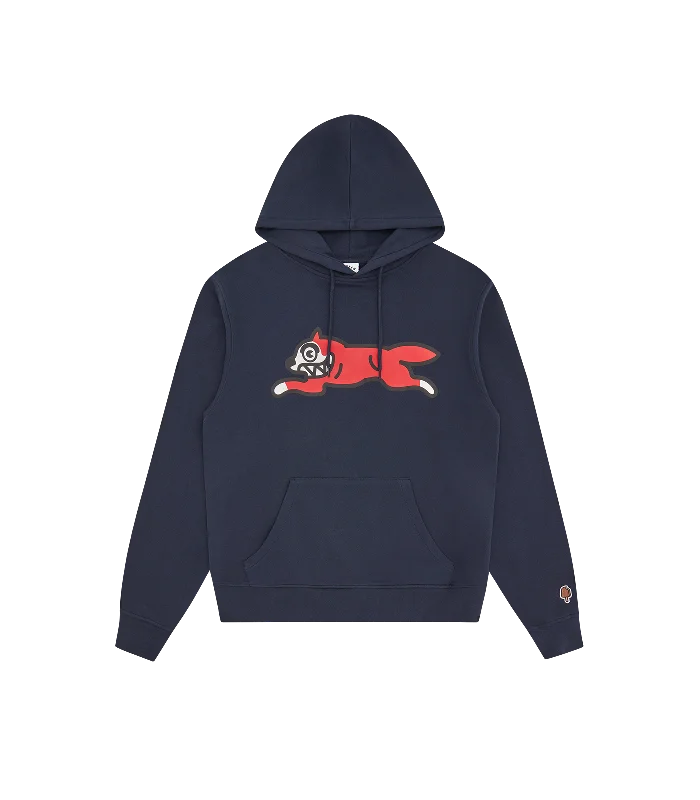 Zip - up men hoodie with multiple pockets for storage RUNNING DOG POPOVER HOOD - NAVY Zip - up men hoodie with multiple pockets for storage RUNNING DOG POPOVER HOOD - NAVY