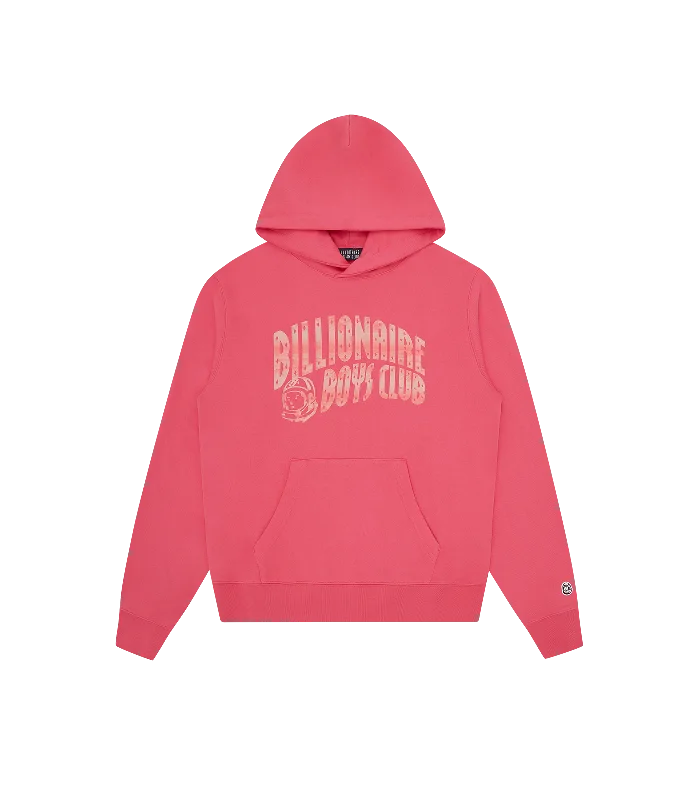 Retro - inspired men hoodie with a varsity logo MOUNTAIN FILL ARCH LOGO POPOVER HOOD - PINK