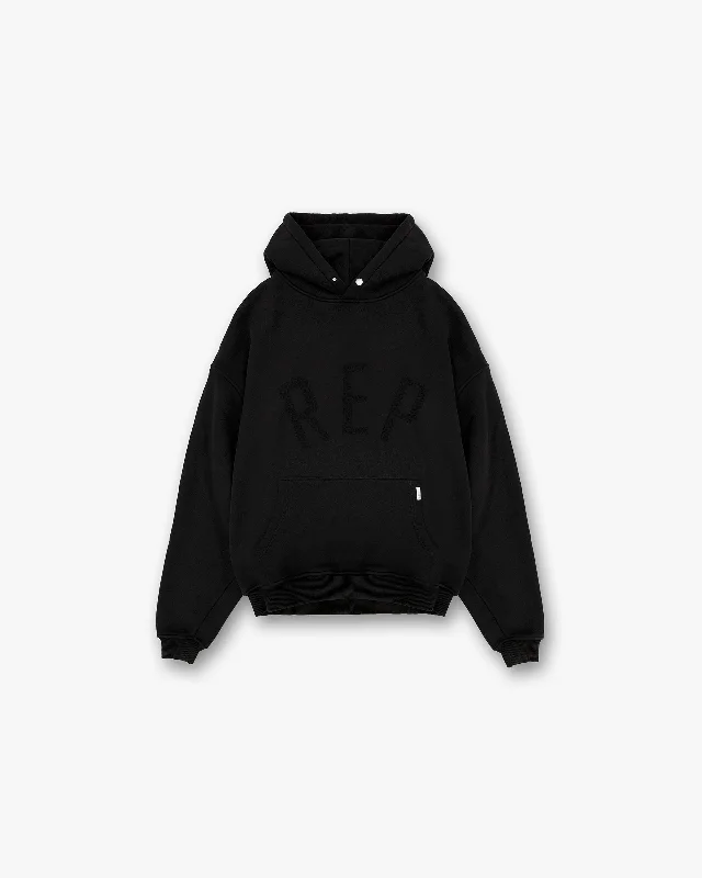 Fleece - lined men hoodie for extreme cold weather Rep Applique Hoodie - Off Black