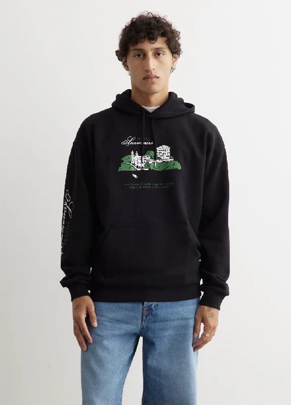 Oversized men hoodie with dropped shoulders for a streetwear look x JJJJound Hotel Hoodie