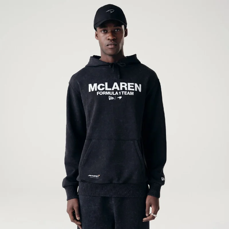Men hoodie for gym workouts with moisture - wicking technology McLaren Racing Washed Pack Black Oversized Hoodie