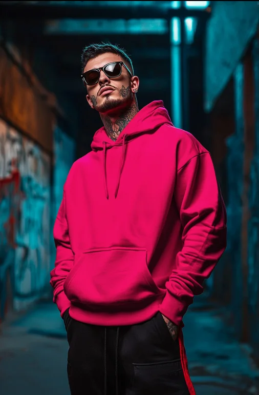 Oversized men hoodie with dropped shoulders for a streetwear look Magenta Plain Regular Fit Hoodie
