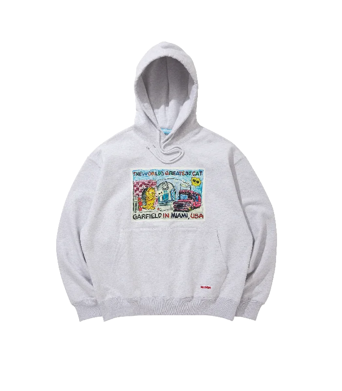 Men hoodie with a kangaroo pocket and ribbed cuffs ICECREAM X GARFIELD MIAMI HOODIE - ASH GREY Men hoodie with a kangaroo pocket and ribbed cuffs ICECREAM X GARFIELD MIAMI HOODIE - ASH GREY