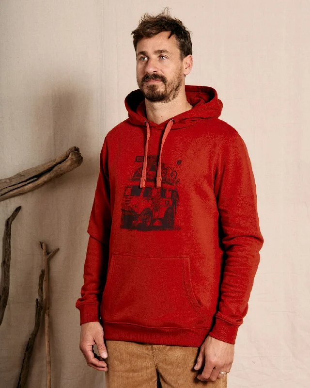 Tech - friendly men hoodie with a built - in headphone jack Go Anywhere - Mens Recycled Pop Hoodie - Red