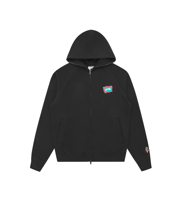 Men hoodie for gym workouts with moisture - wicking technology BLOCK LOGO ZIP THROUGH HOOD - BLACK