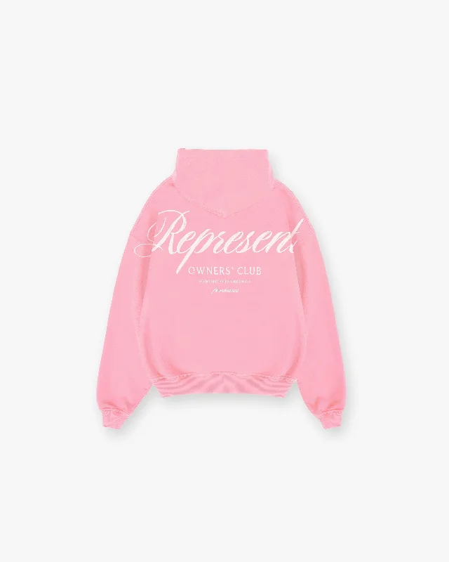 Oversized men hoodie with dropped shoulders for a streetwear look Represent Owners Club Script Hoodie - Pink
