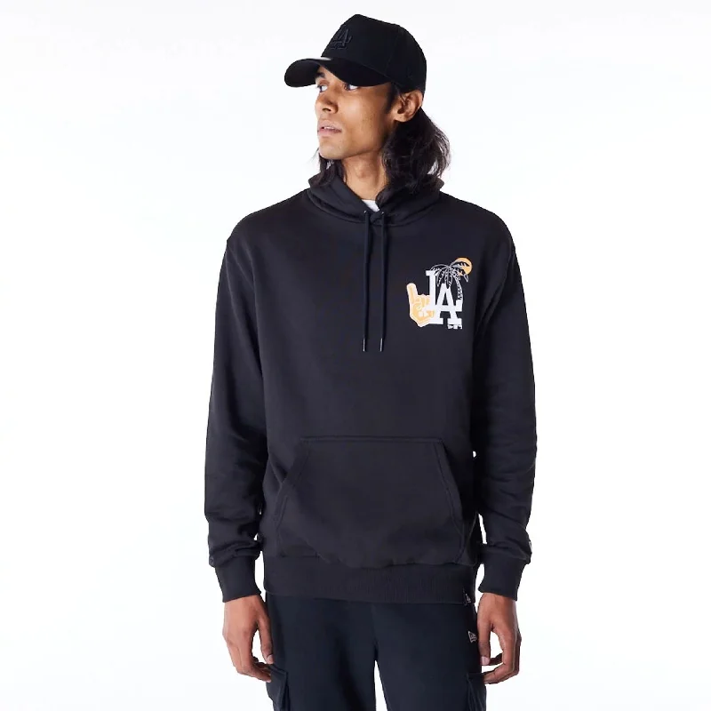 Halloween - themed men hoodie with spooky prints LA Dodgers MLB Graphic Black Oversized Pullover Hoodie Halloween - themed men hoodie with spooky prints LA Dodgers MLB Graphic Black Oversized Pullover Hoodie