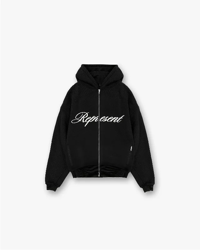 Fleece - lined men hoodie for extreme cold weather Script Logo Zip Hoodie - Black