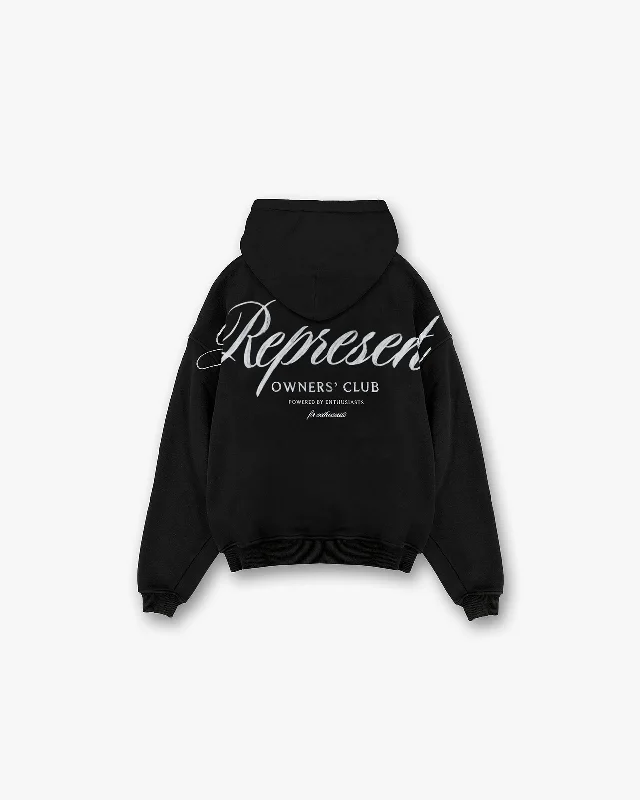 Water - resistant men hoodie for rainy days Represent Owners Club Script Hoodie - Black
