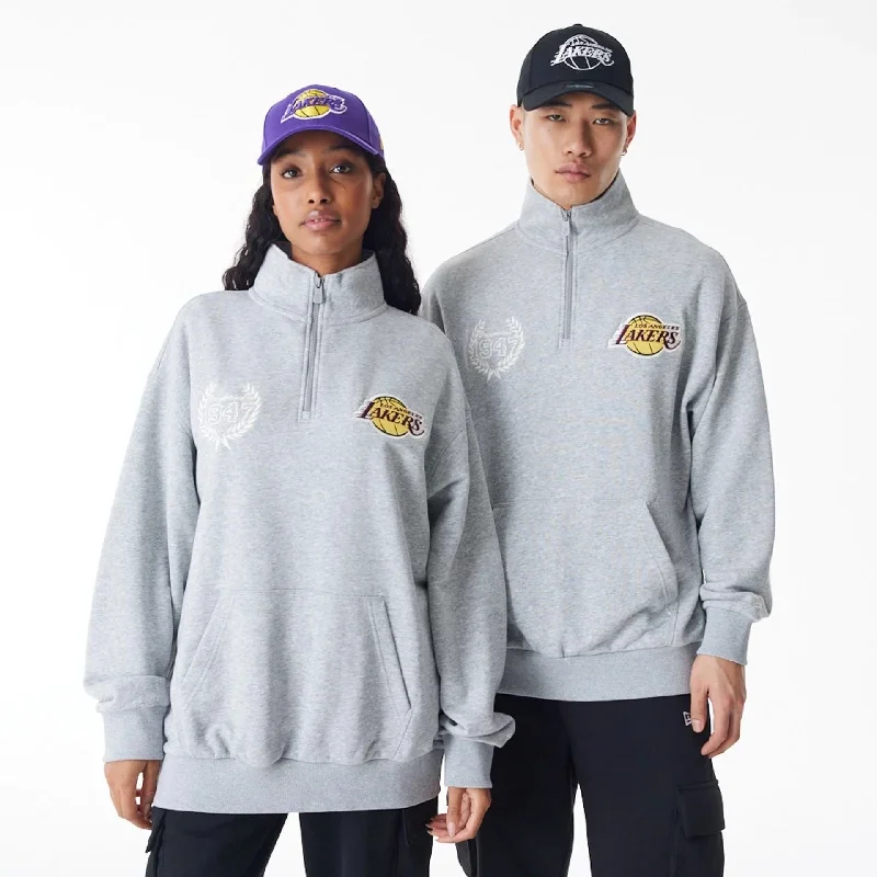Zip - up men hoodie with multiple pockets for storage LA Lakers NBA Lifestyle Grey Quarter Zip Sweater
