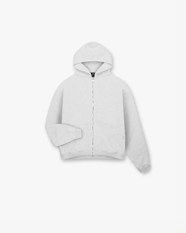 Men hoodie with a kangaroo pocket and ribbed cuffs Initial Boxy Zip Through Hoodie - Ice Grey Marl