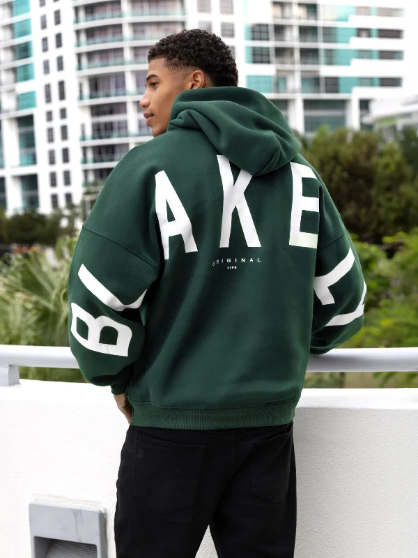 Retro - inspired men hoodie with a varsity logo Idris Oversized Hoodie - Pine Green