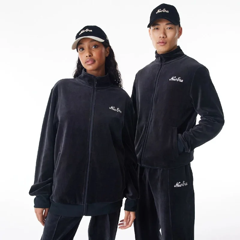 Retro - inspired men hoodie with a varsity logo New Era Velour Black Track Jacket