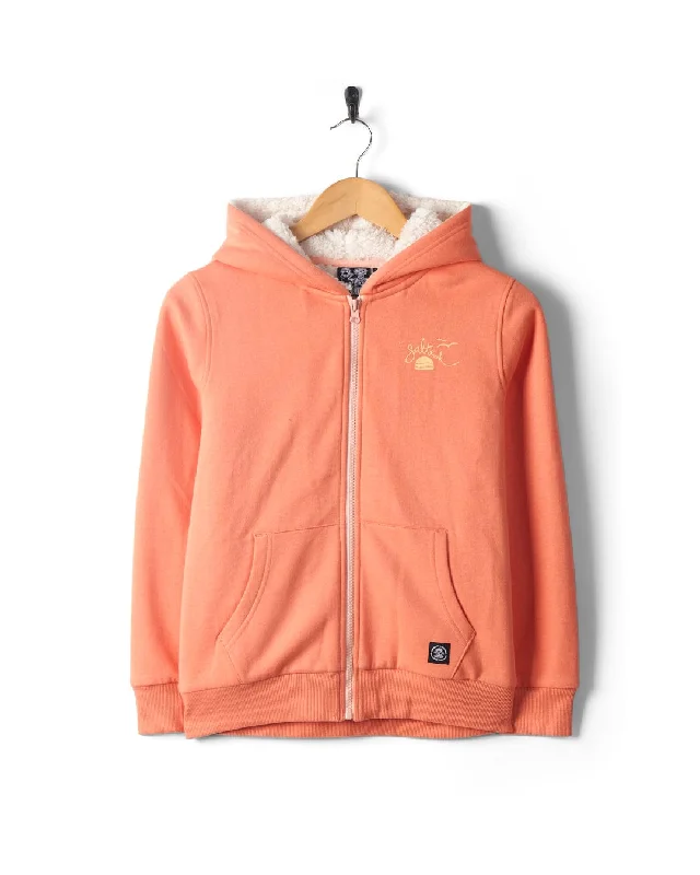 Oversized men hoodie with dropped shoulders for a streetwear look Waveline - Kids Borg Lined Zip Hoodie - Coral