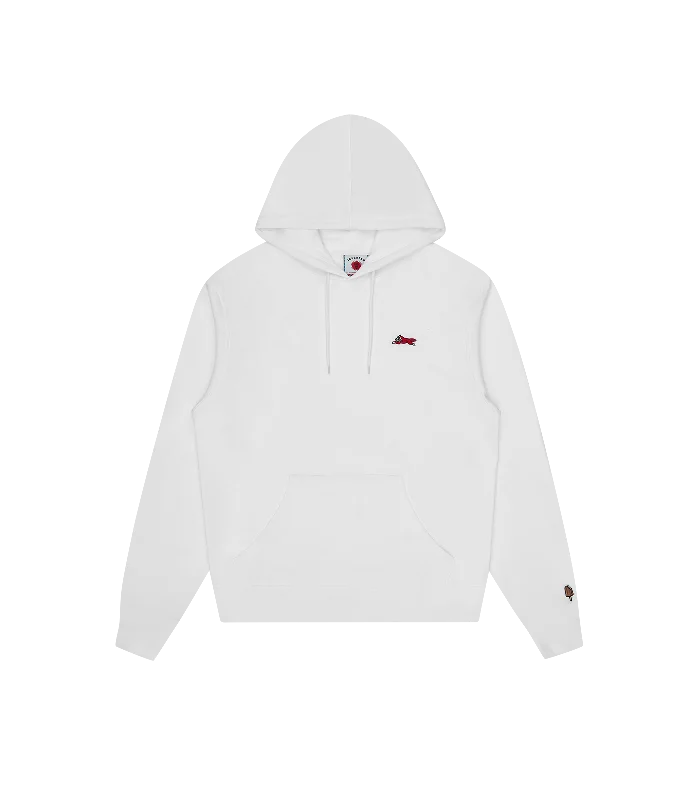 Slim - fit men hoodie to pair with skinny jeans SMALL RUNNING DOG POPOVER HOOD - WHITE