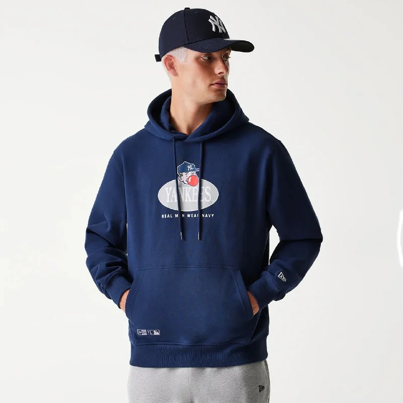 Retro - inspired men hoodie with a varsity logo New York Yankees Korea Navy Pullover Hoodie